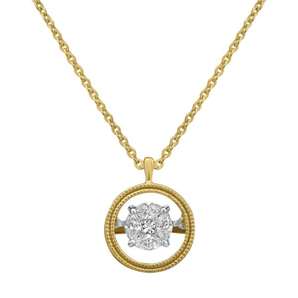 14K Yellow Gold 0.30 carat Fusion Dancing Diamonds Round Shape Necklace