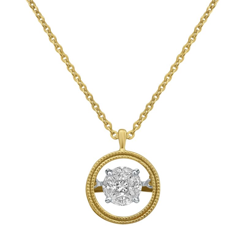 14K Yellow Gold 0.30 carat Fusion Dancing Diamonds Round Shape Necklace