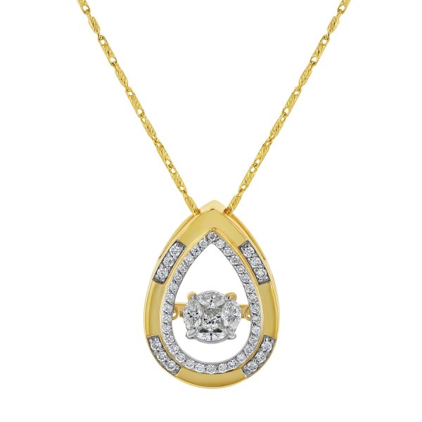 14K Yellow Gold 0.50 carat Fusion Dancing Diamonds Pear Shape Necklace
