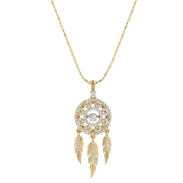 14K Yellow Gold 0.70 carat Dancing Diamond Dreamcatcher Necklace