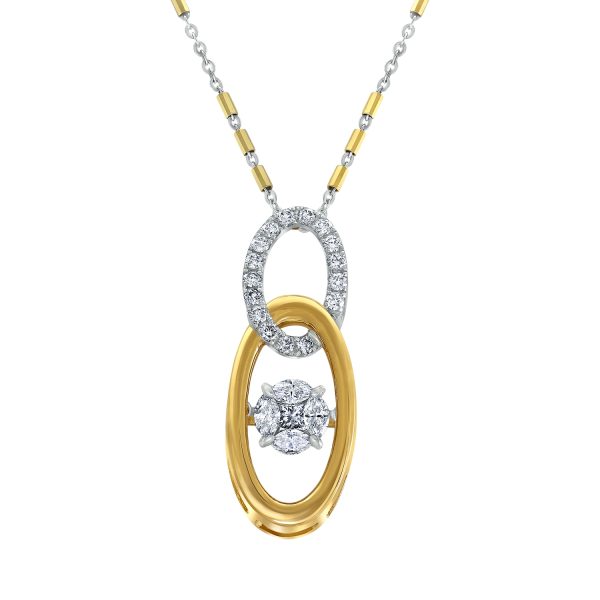 14K Yellow Gold 0.55 carat Fusion Dancing Diamonds Entwined Oval Shapes Necklace