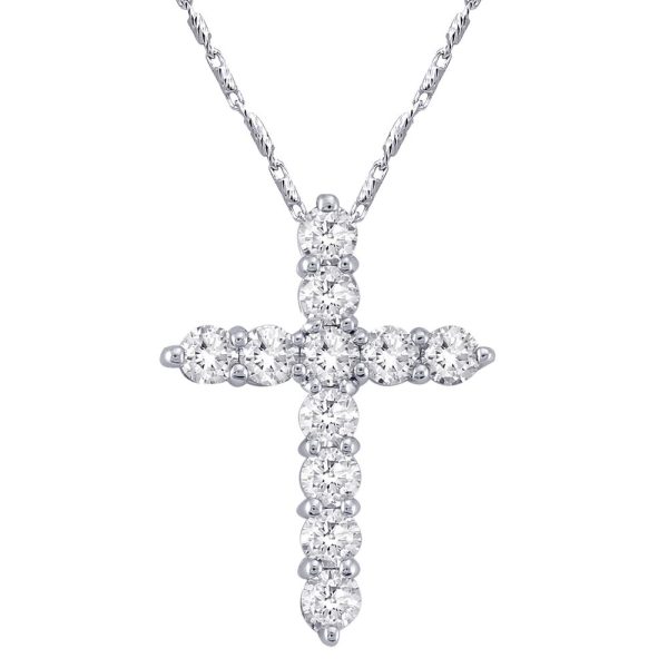14K White Gold 1.20 carat Diamonds Cross Pendant