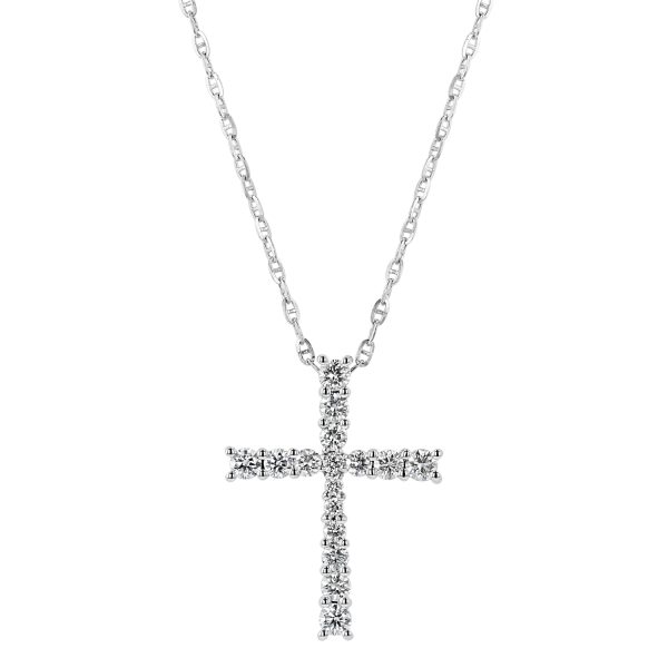 14K White Gold 0.50 carat Graduated Diamonds Cross Pendant