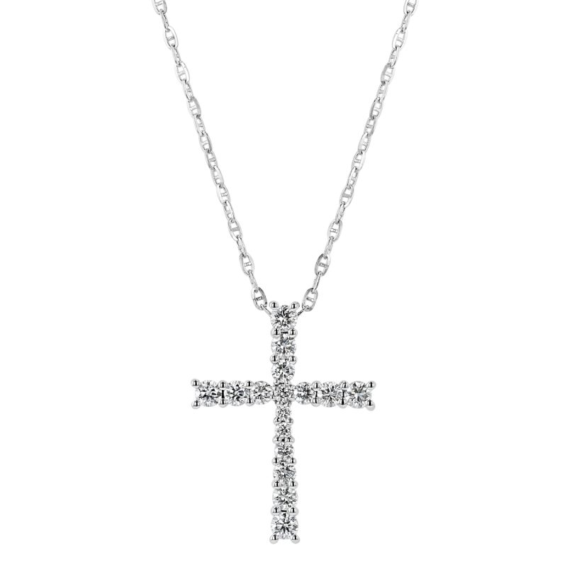 14K White Gold 0.50 carat Graduated Diamonds Cross Pendant