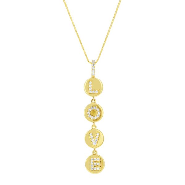 14K Yellow Gold 0.32 carat Diamonds Dangling LOVE Necklace