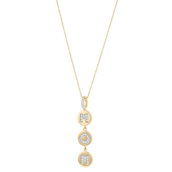 14K Yellow Gold 0.25 carat Diamonds Dangling MOM Necklace