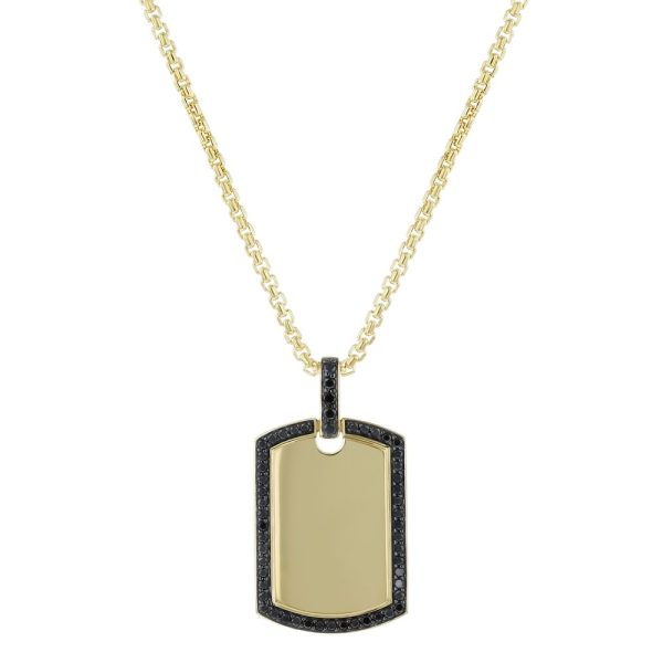 14K Yellow Gold 0.33 carat Black Diamonds Dog Tag Pendant