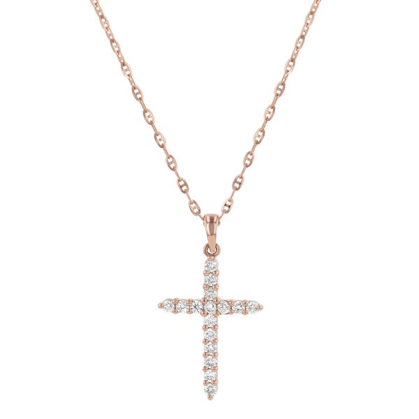 14K Rose Gold 0.23 carat Diamonds Dainty Cross Pendant
