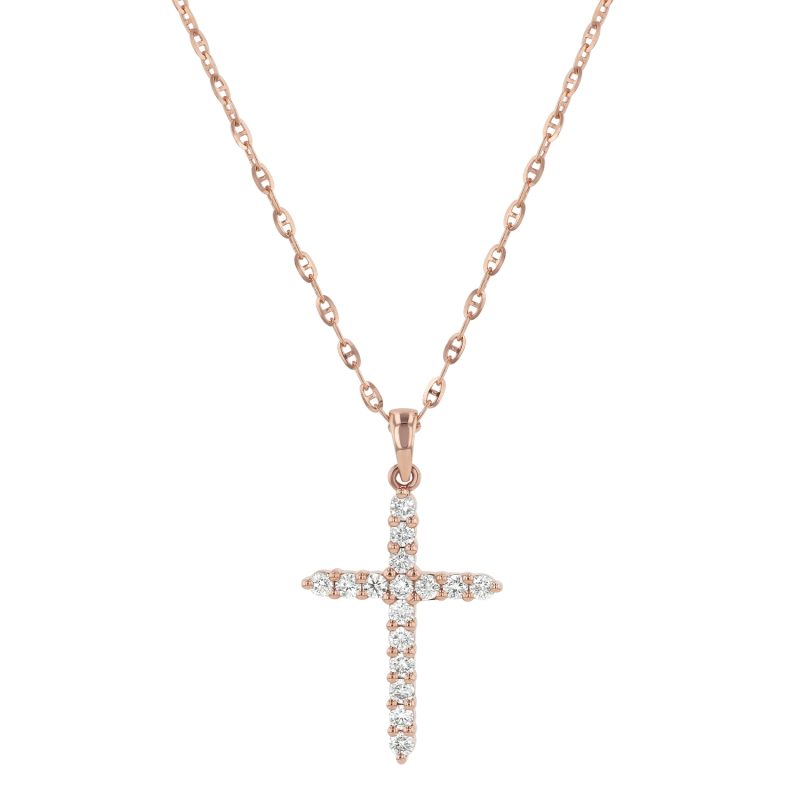 14K Rose Gold 0.23 carat Diamonds Dainty Cross Pendant