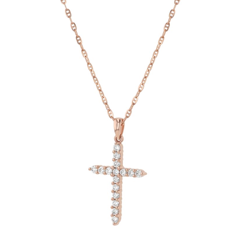 14K Rose Gold 0.23 carat Diamonds Dainty Cross Pendant - Image 2
