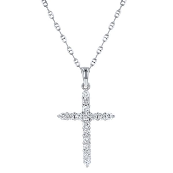 14K White Gold 0.23 carat Diamonds Dainty Cross Pendant