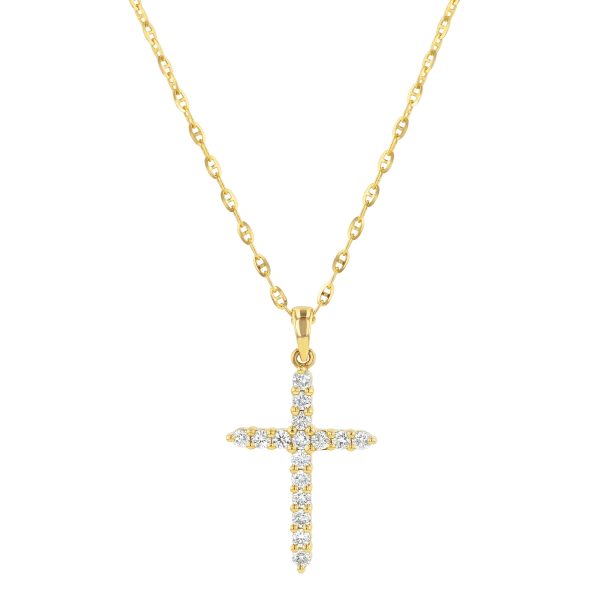 14K Yellow Gold 0.23 carat Diamonds Dainty Cross Pendant