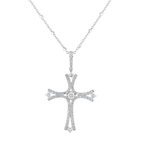 14K White Gold 0.65 carat Diamonds Modern Cross Pendant