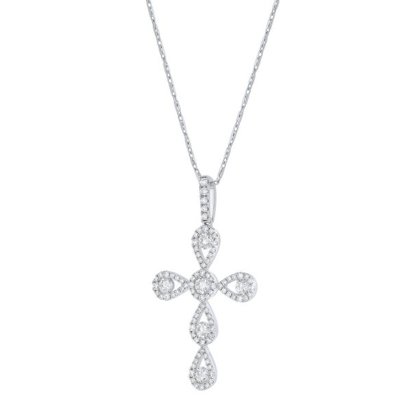 14K White Gold 0.95 carat Diamonds Trendy Cross Pendant