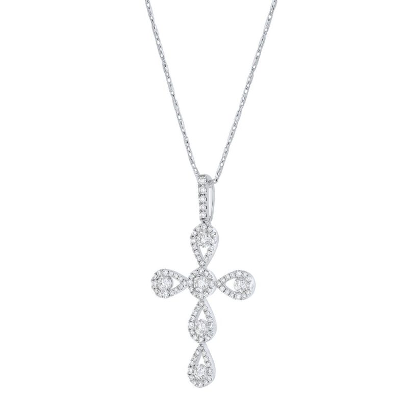 14K White Gold 0.95 carat Diamonds Trendy Cross Pendant