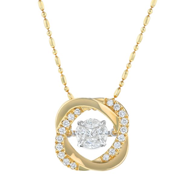 14K Yellow Gold 0.50 carat Fusion Dancing Diamonds Entwined Flower Shape Necklace