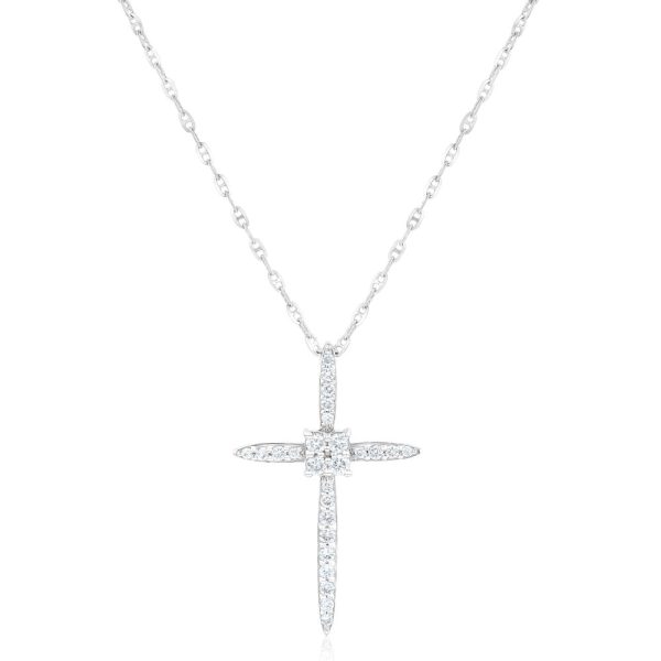 14K White Gold 0.20 carat Diamonds Dainty Cross Pendant