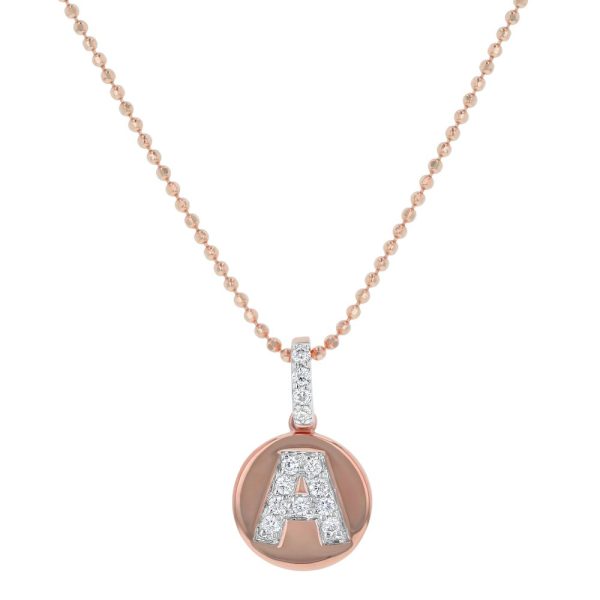 14K Rose Gold Letter "A" Round Disk Diamond Pendant