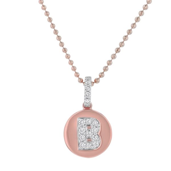 14K Rose Gold Letter "B" Round Disk Diamond Pendant