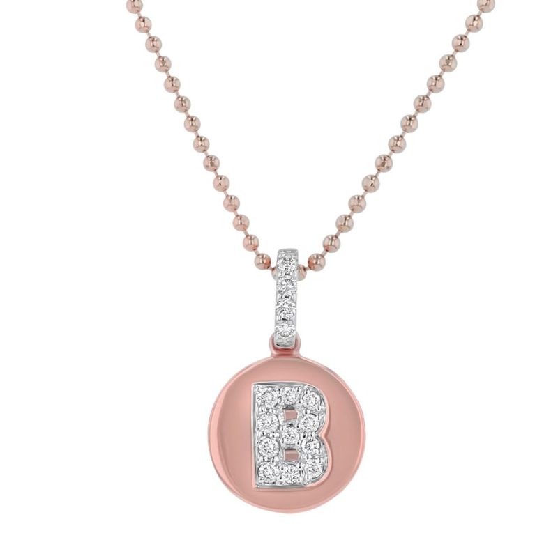 14K Rose Gold Letter "B" Round Disk Diamond Pendant