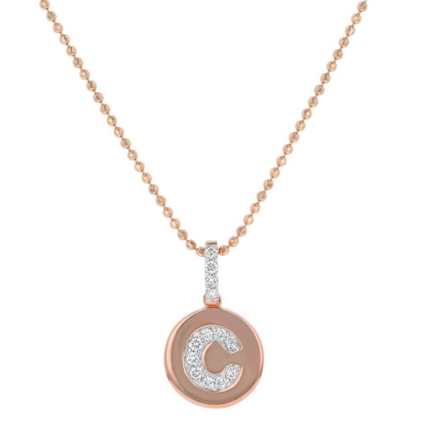 14K Rose Gold Letter "C" Round Disk Diamond Pendant