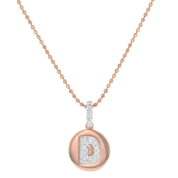 14K Rose Gold Letter "D" Round Disk Diamond Pendant