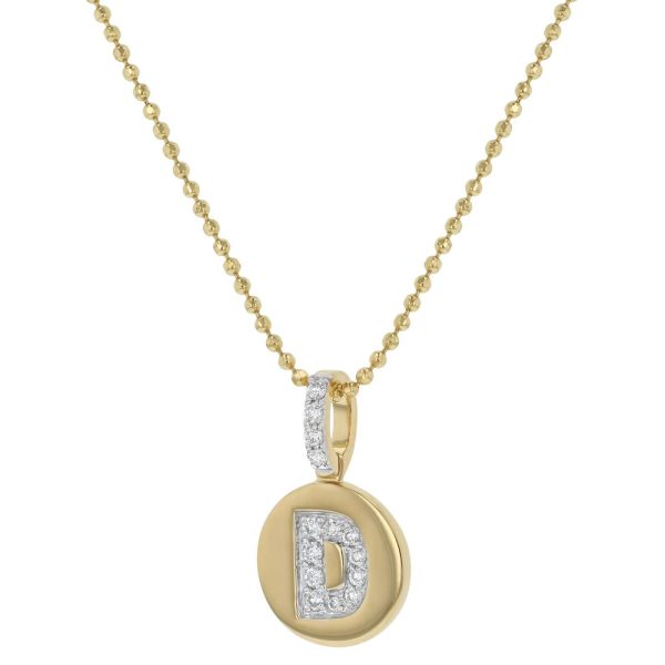 14K Yellow Gold Letter "D" Round Disk Diamond Pendant