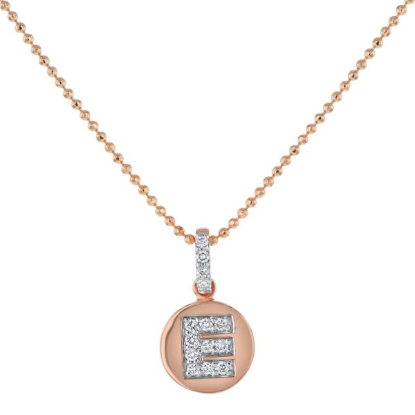14K Rose Gold Letter "E" Round Disk Diamond Pendant