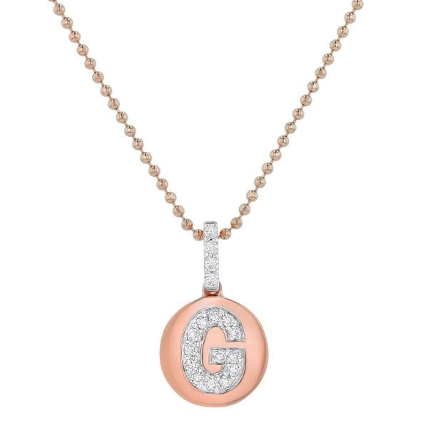 14K Rose Gold Letter "G" Round Disk Diamond Pendant