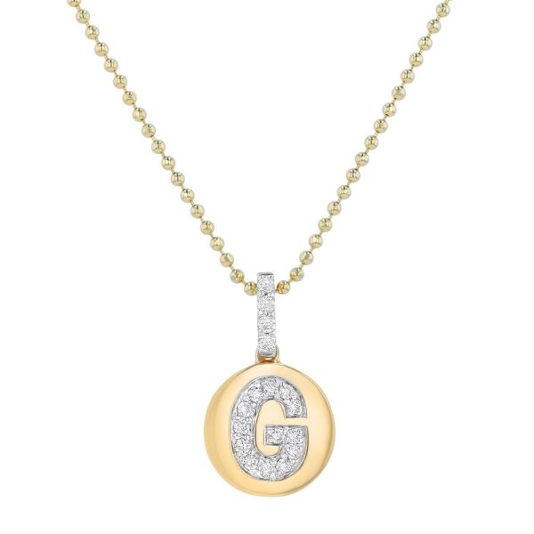 14K Yellow Gold Letter "G" Round Disk Diamond Pendant