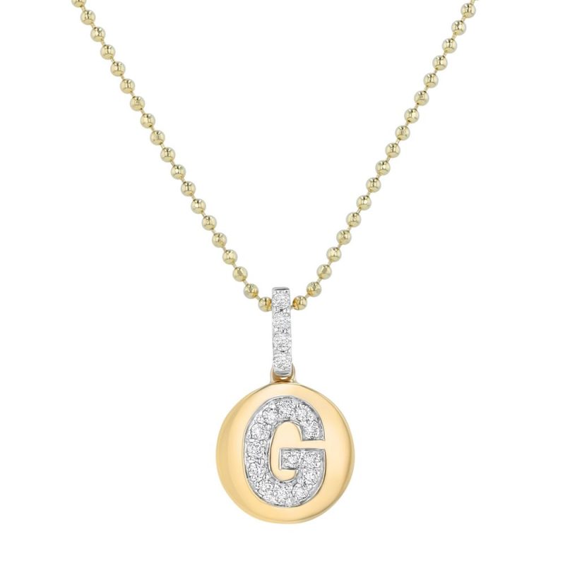 14K Yellow Gold Letter "G" Round Disk Diamond Pendant