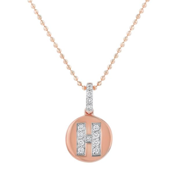 14K Rose Gold Letter "H" Round Disk Diamond Pendant