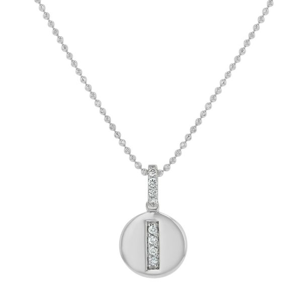14K White Gold Letter "I" Round Disk Diamond Pendant