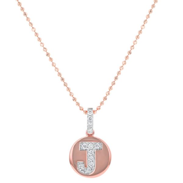 14K Rose Gold Letter "J" Round Disk Diamond Pendant