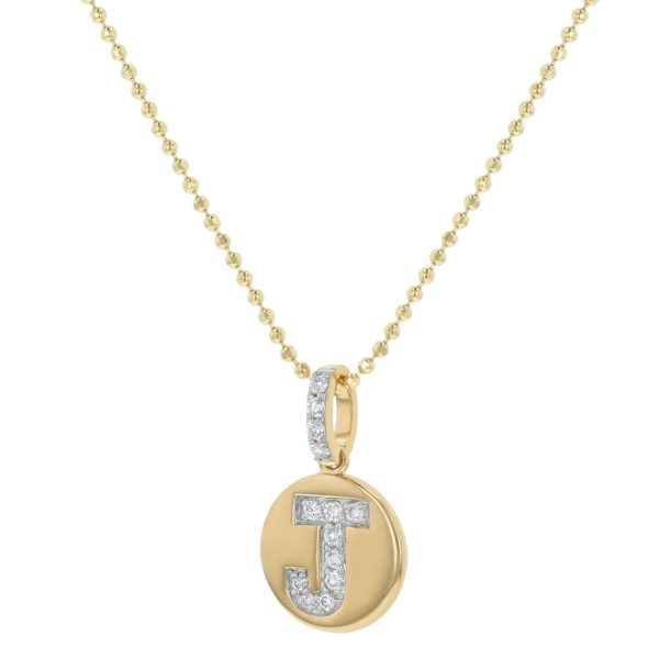14K Yellow Gold Letter "J" Round Disk Diamond Pendant