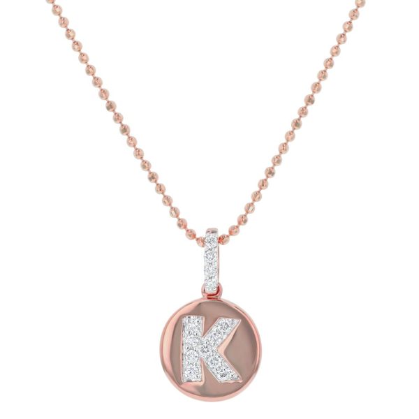 14K Rose Gold Letter "K" Round Disk Diamond Pendant