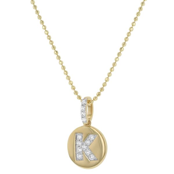 14K Yellow Gold Letter "K" Round Disk Diamond Pendant