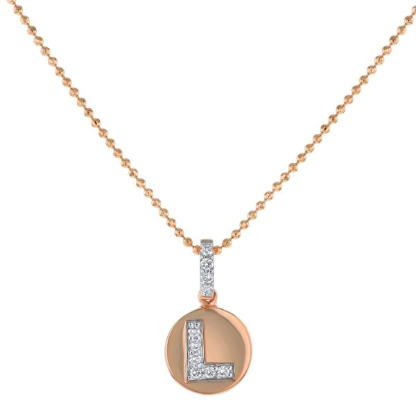 14K Rose Gold Letter "L" Round Disk Diamond Pendant