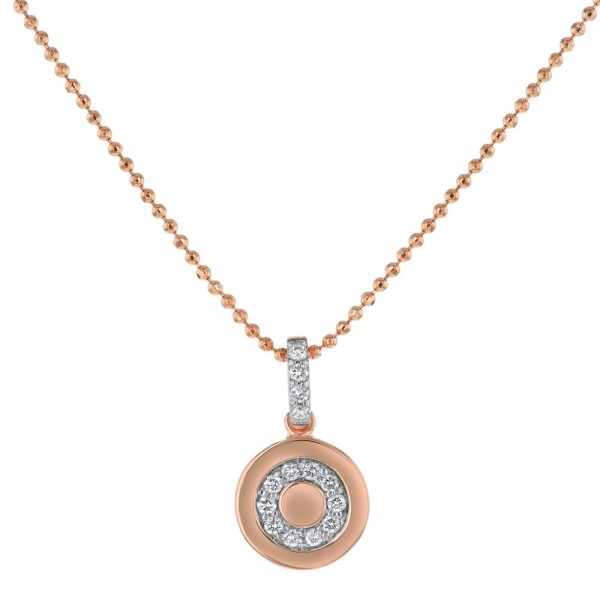14K Rose Gold Letter "O" Round Disk Diamond Pendant