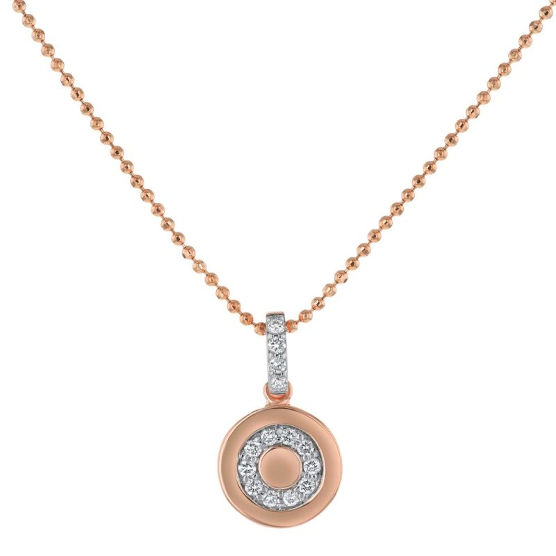 14K Rose Gold Letter "O" Round Disk Diamond Pendant