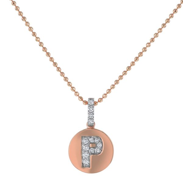 14K Rose Gold Letter "P" Round Disk Diamond Pendant