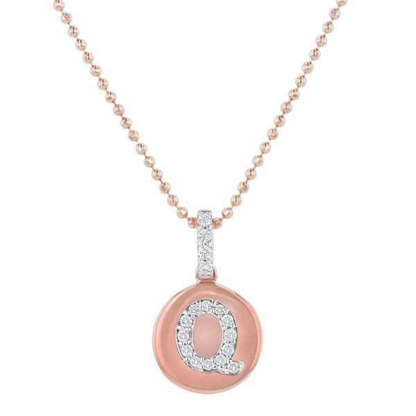 14K Rose Gold Letter "Q" Round Disk Diamond Pendant