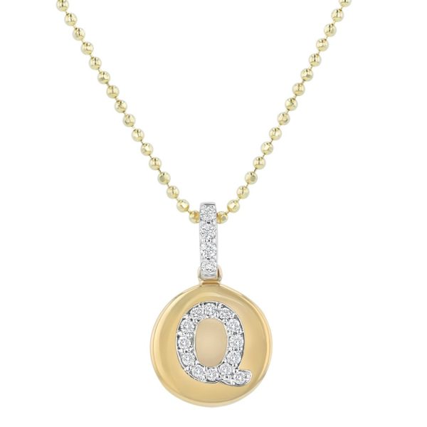 14K Yellow Gold Letter "Q" Round Disk Diamond Pendant