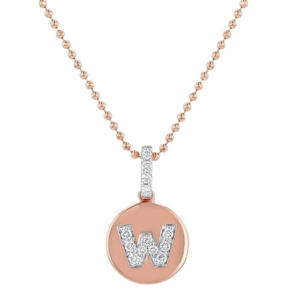 14K Rose Gold Letter "W" Round Disk Diamond Pendant