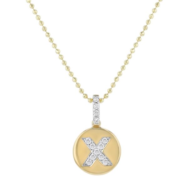 14K Yellow Gold Letter "X" Round Disk Diamond Pendant