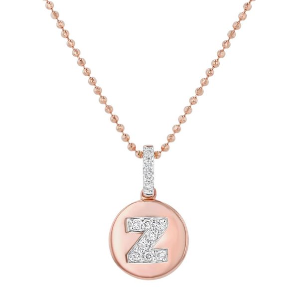 14K Rose Gold Letter "Z" Round Disk Diamond Pendant