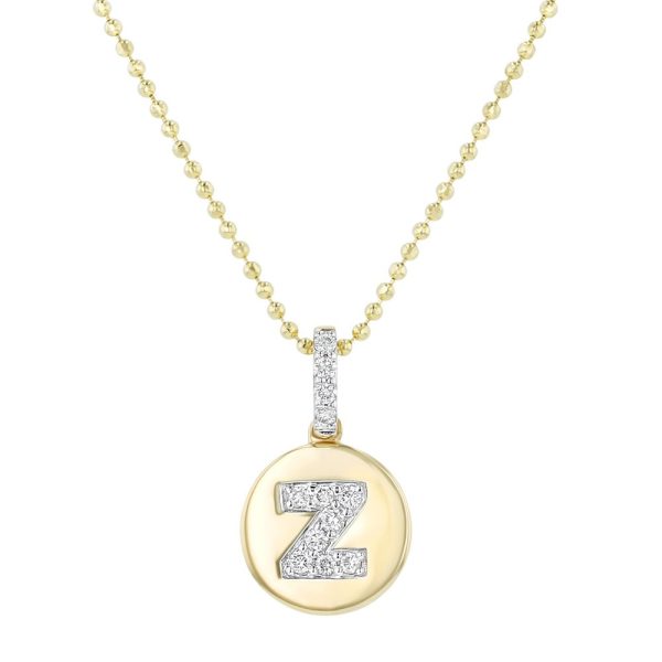 14K Yellow Gold Letter "Z" Round Disk Diamond Pendant