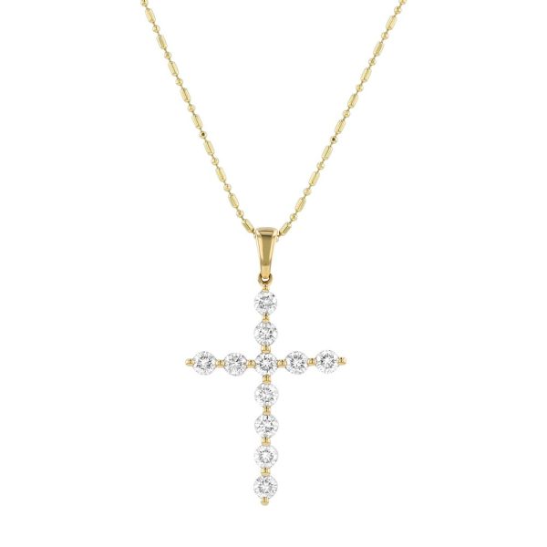 14K Yellow Gold 1.0 carat Diamonds Shared Prongs Cross Pendant