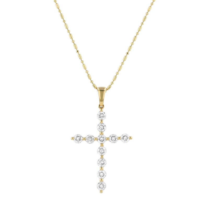 14K Yellow Gold 1.0 carat Diamonds Shared Prongs Cross Pendant