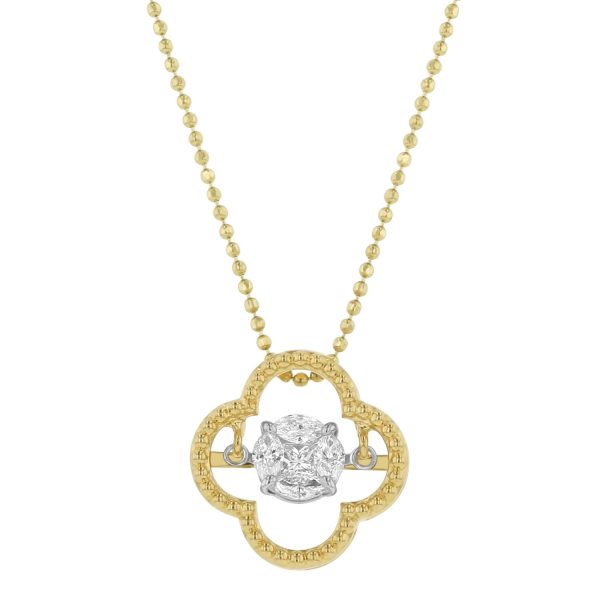 14K Yellow Gold 0.32 carat Fusion Dancing Diamonds Clover Shape Necklace